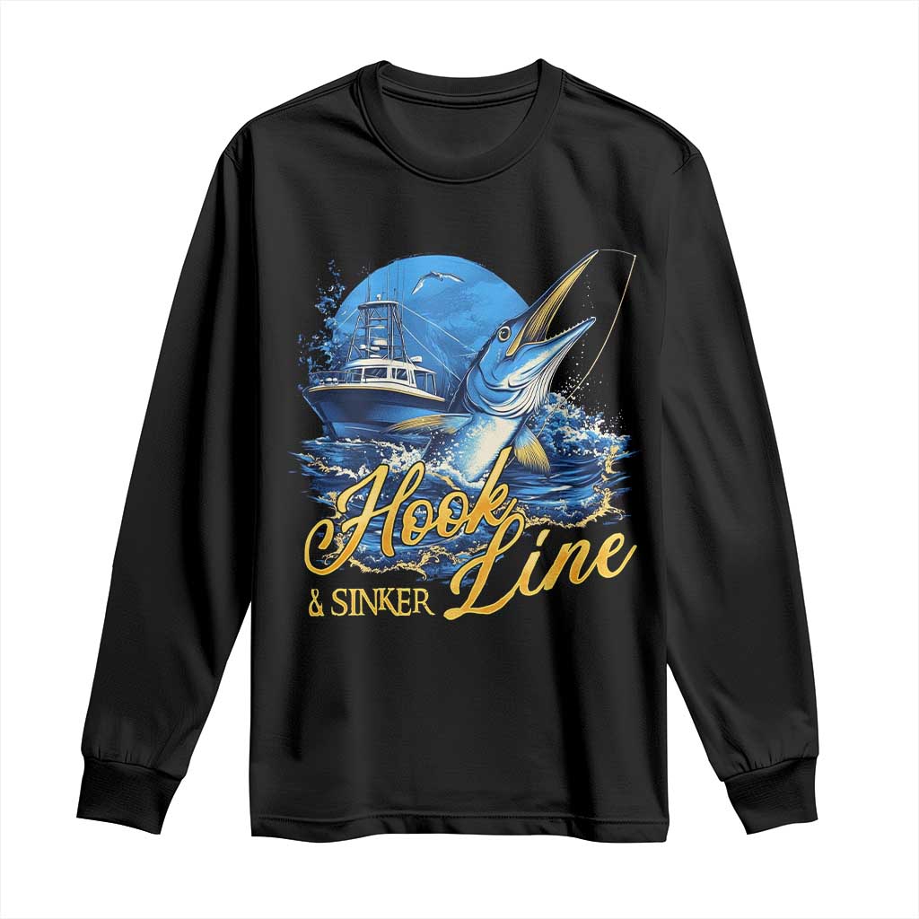 Fishing Boat Long Sleeve Shirt Hook Line and Sinker