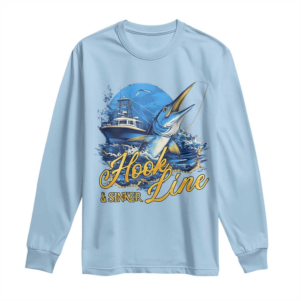 Fishing Boat Long Sleeve Shirt Hook Line and Sinker