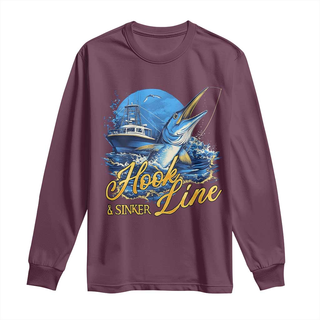 Fishing Boat Long Sleeve Shirt Hook Line and Sinker