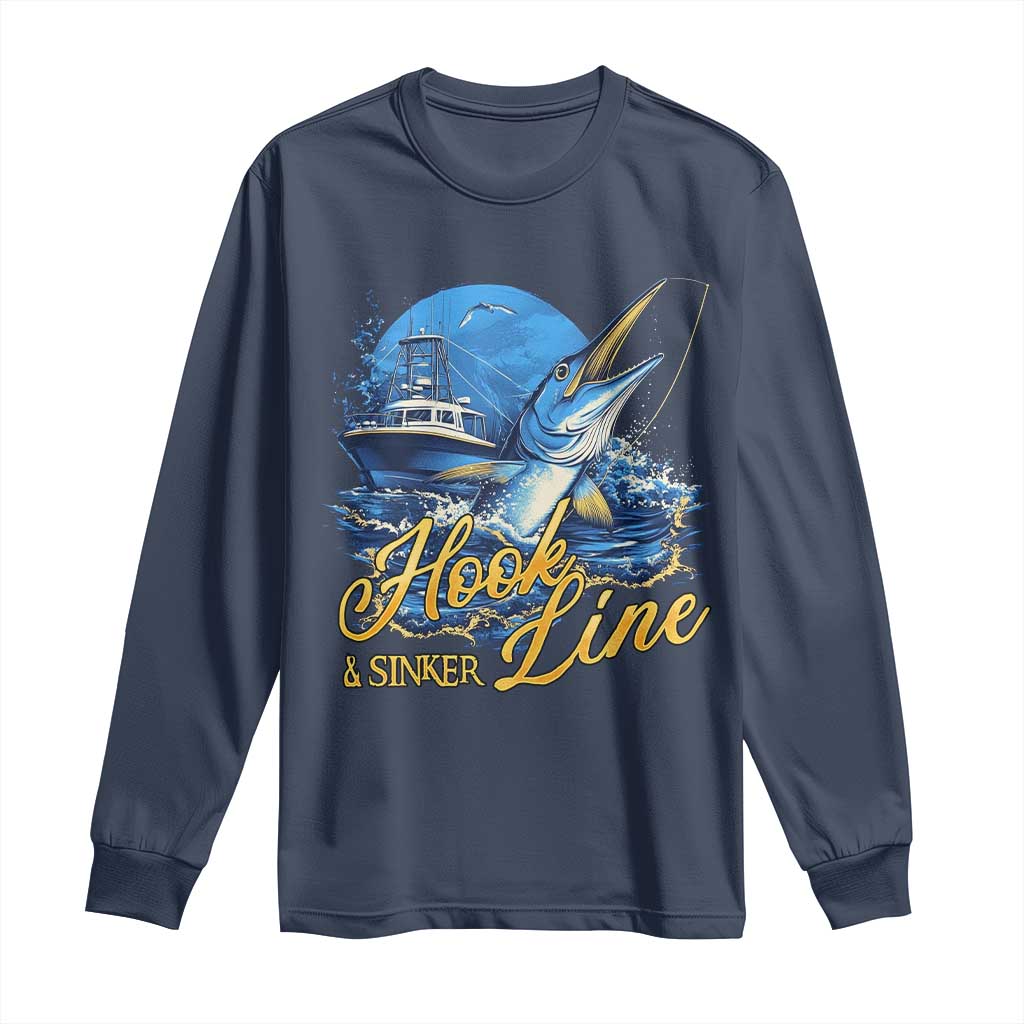 Fishing Boat Long Sleeve Shirt Hook Line and Sinker