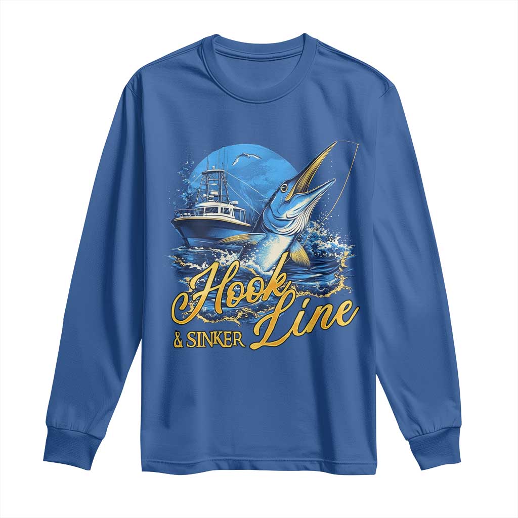 Fishing Boat Long Sleeve Shirt Hook Line and Sinker