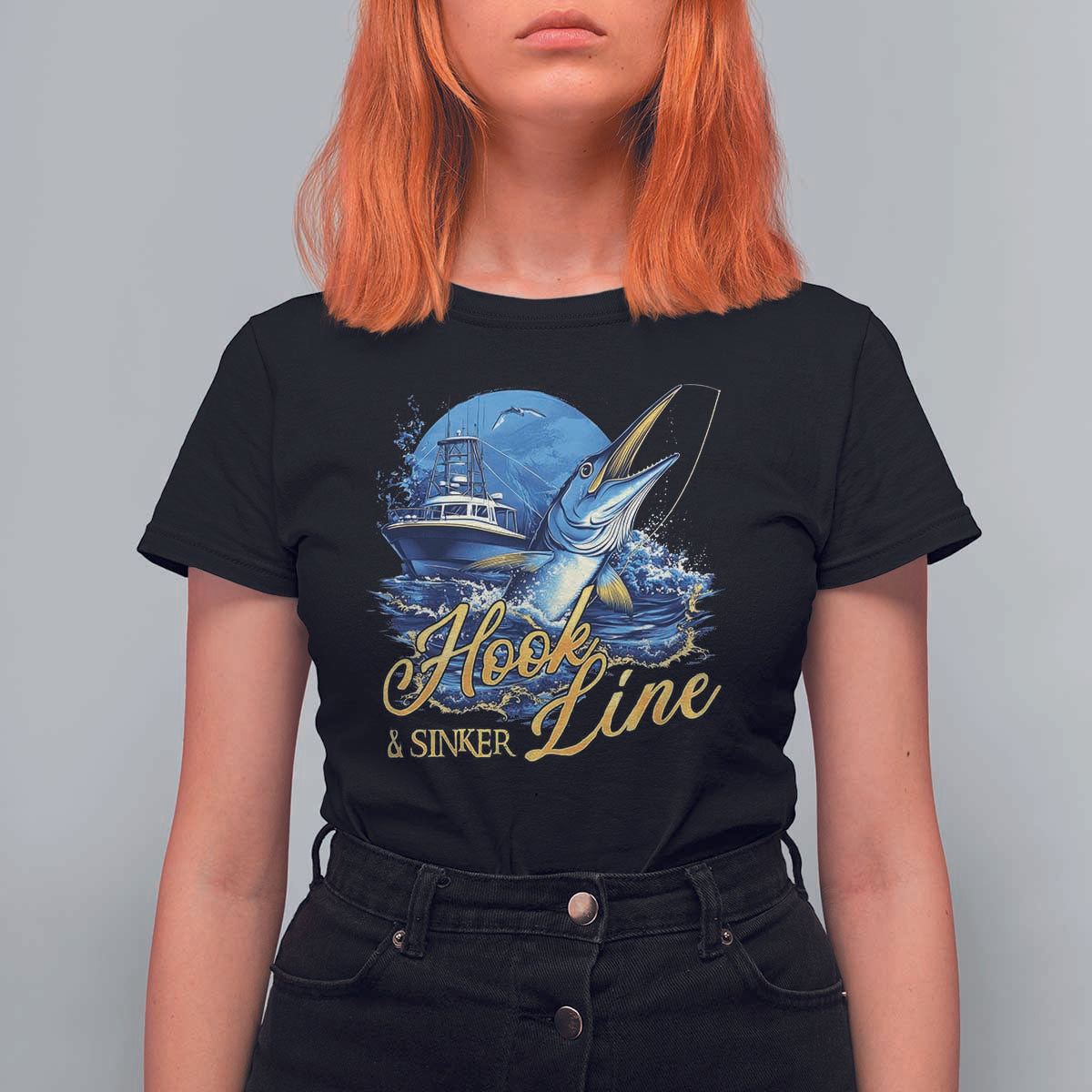 Fishing Boat T Shirt For Women Hook Line and Sinker