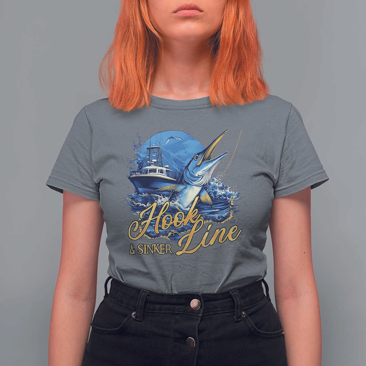 Fishing Boat T Shirt For Women Hook Line and Sinker