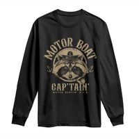 Funny Raccoon Motor Boat Captain Long Sleeve Shirt