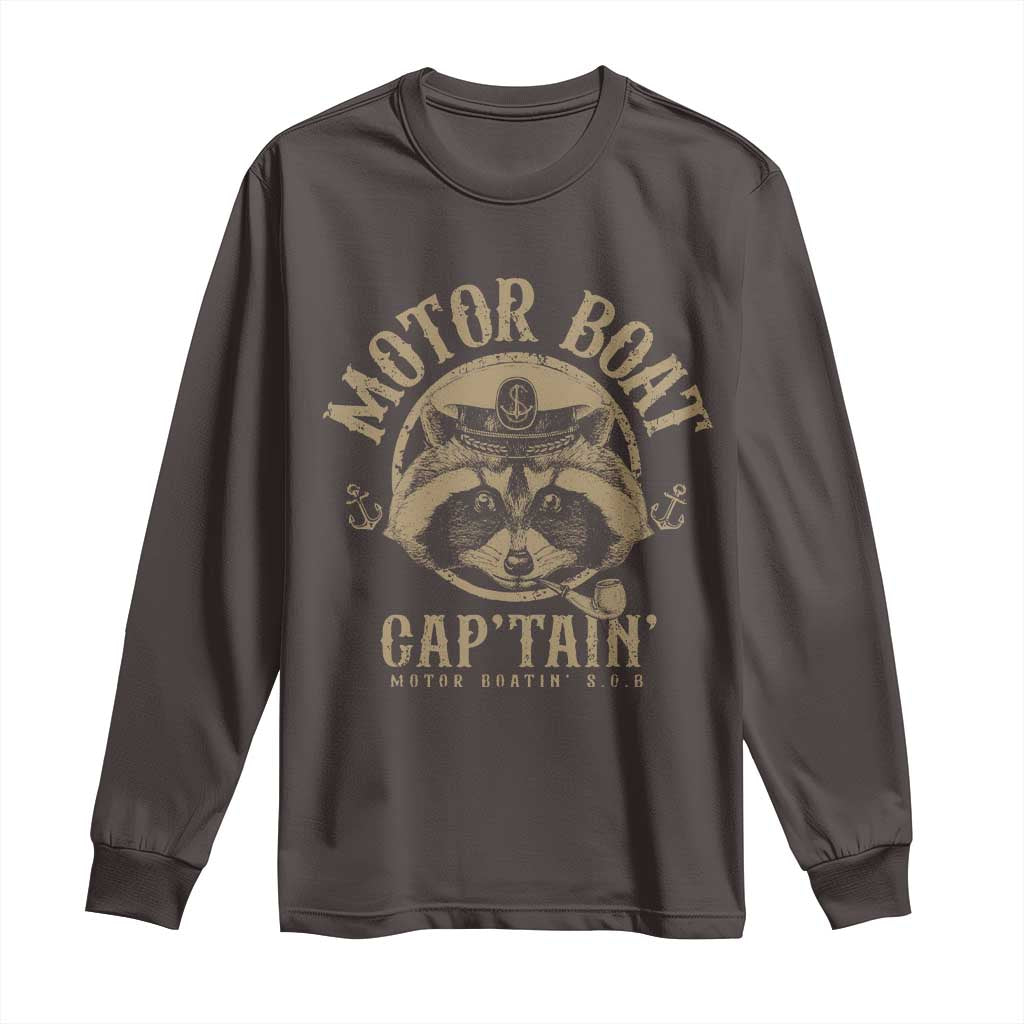 Funny Raccoon Motor Boat Captain Long Sleeve Shirt