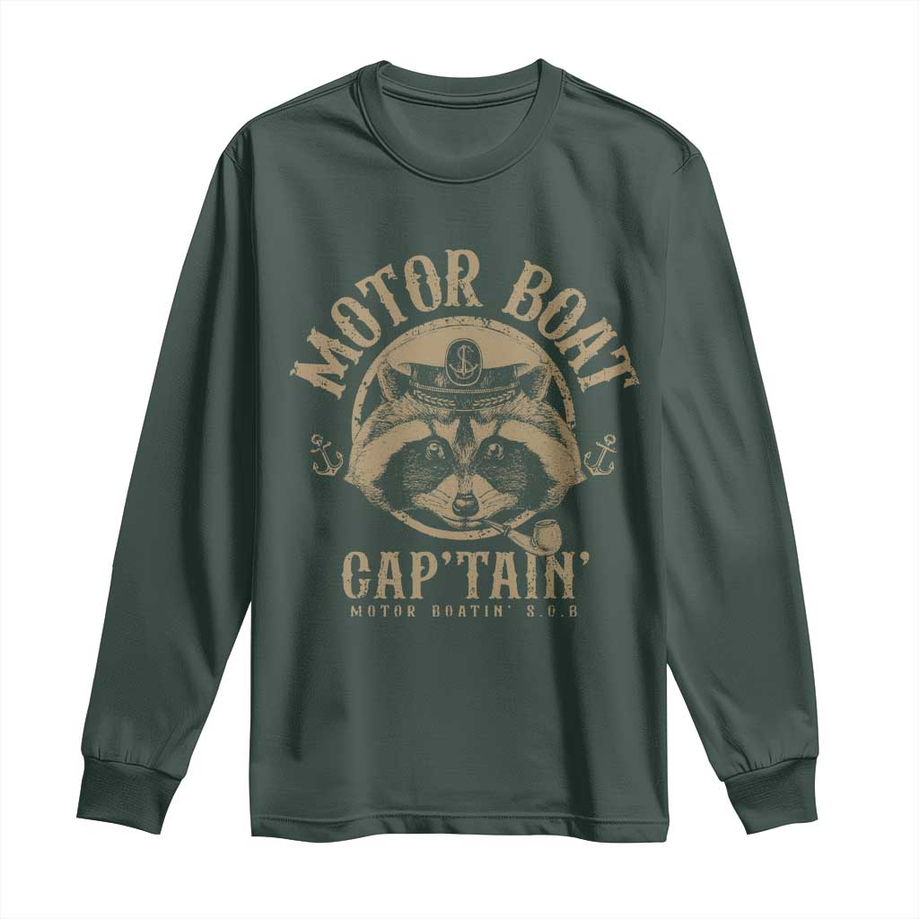 Funny Raccoon Motor Boat Captain Long Sleeve Shirt