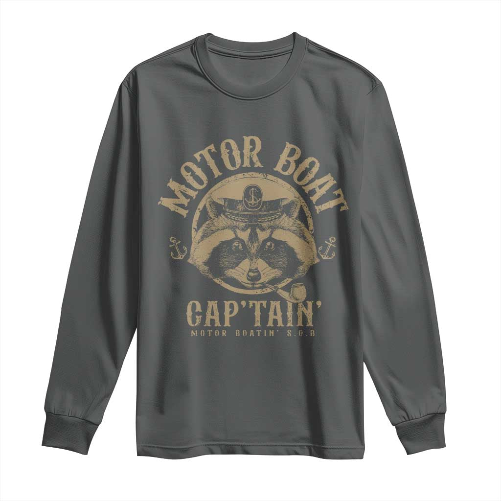 Funny Raccoon Motor Boat Captain Long Sleeve Shirt
