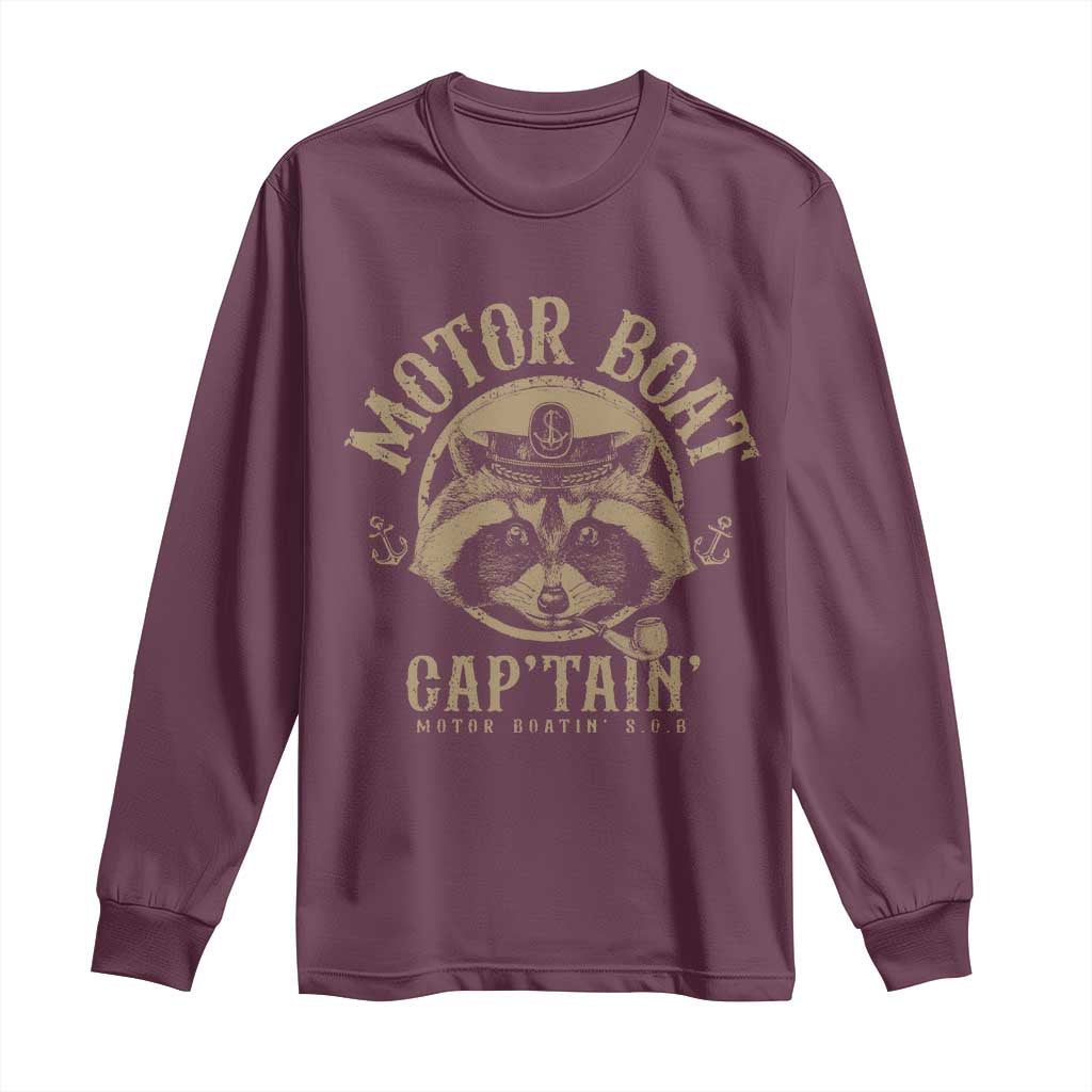 Funny Raccoon Motor Boat Captain Long Sleeve Shirt