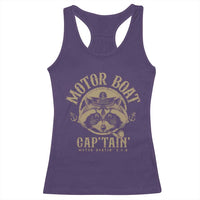 Funny Raccoon Motor Boat Captain Racerback Tank Top