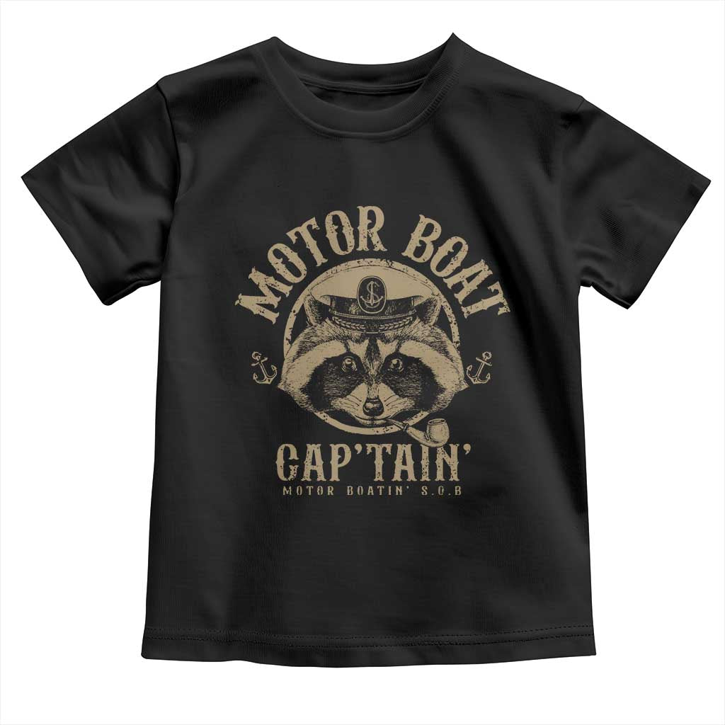 Funny Raccoon Motor Boat Captain Toddler T Shirt