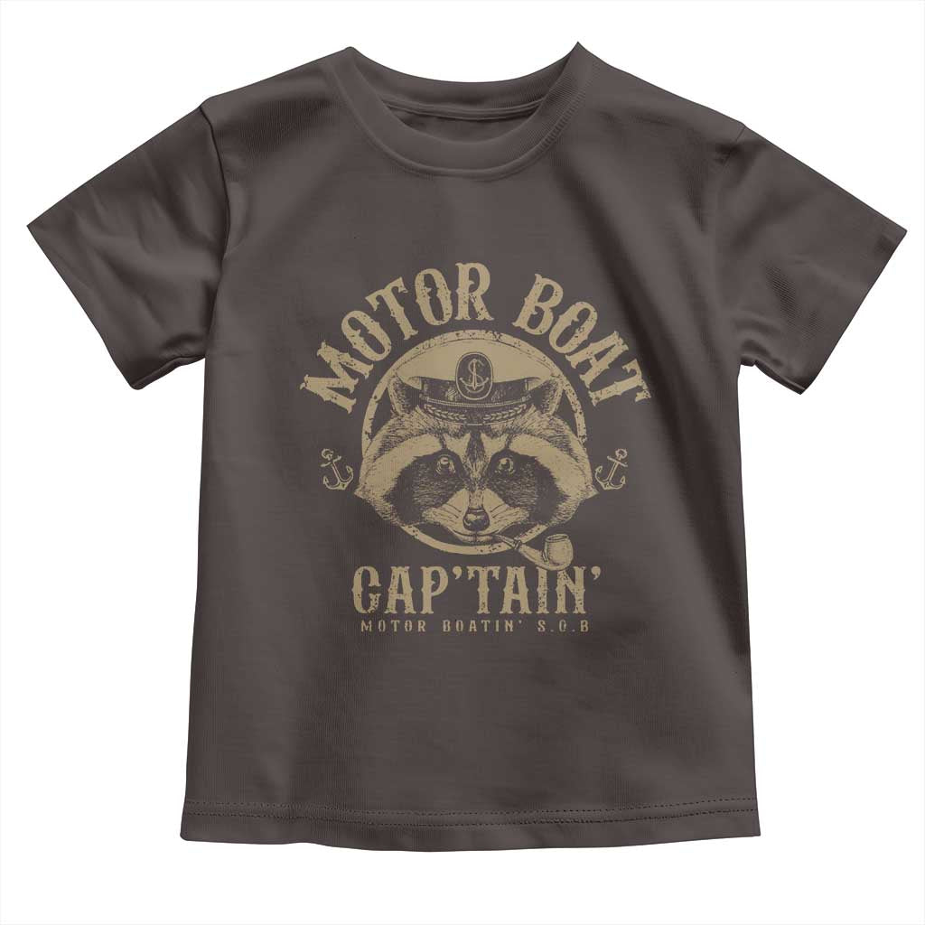 Funny Raccoon Motor Boat Captain Toddler T Shirt