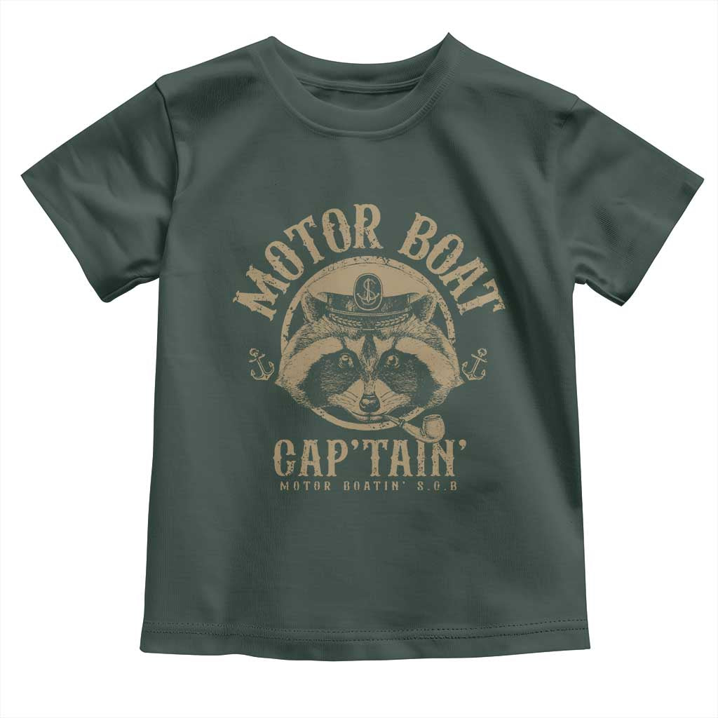 Funny Raccoon Motor Boat Captain Toddler T Shirt