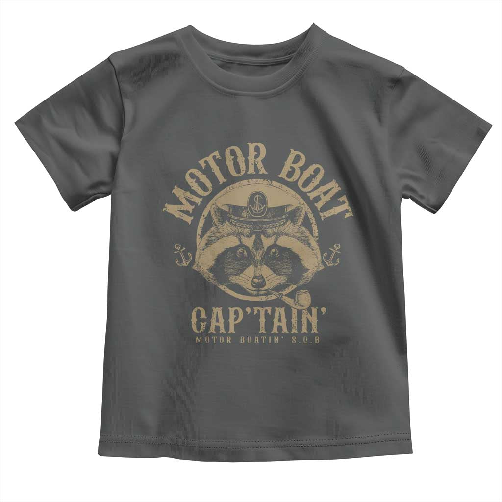 Funny Raccoon Motor Boat Captain Toddler T Shirt