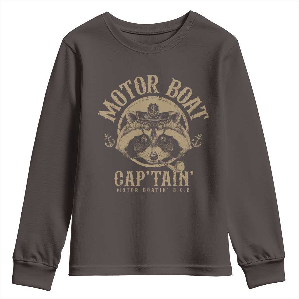 Funny Raccoon Motor Boat Captain Youth Sweatshirt