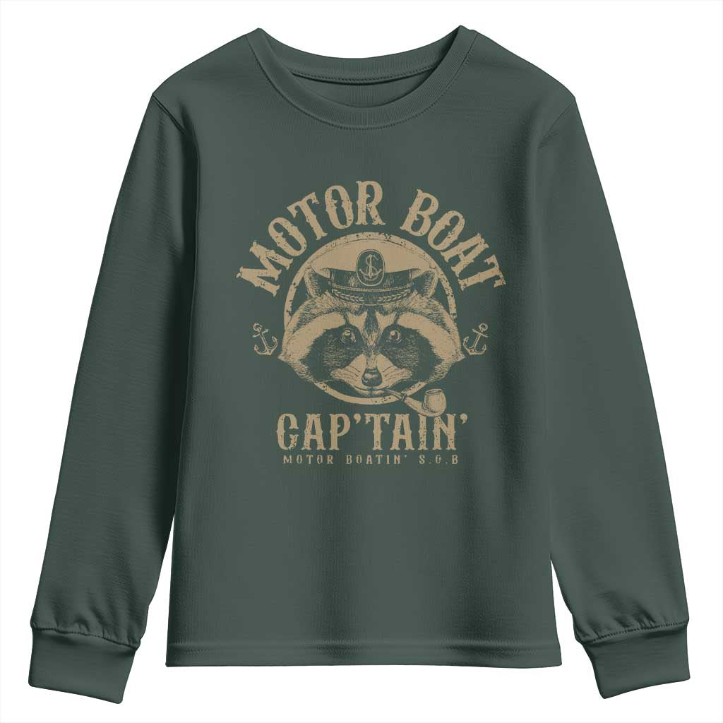 Funny Raccoon Motor Boat Captain Youth Sweatshirt
