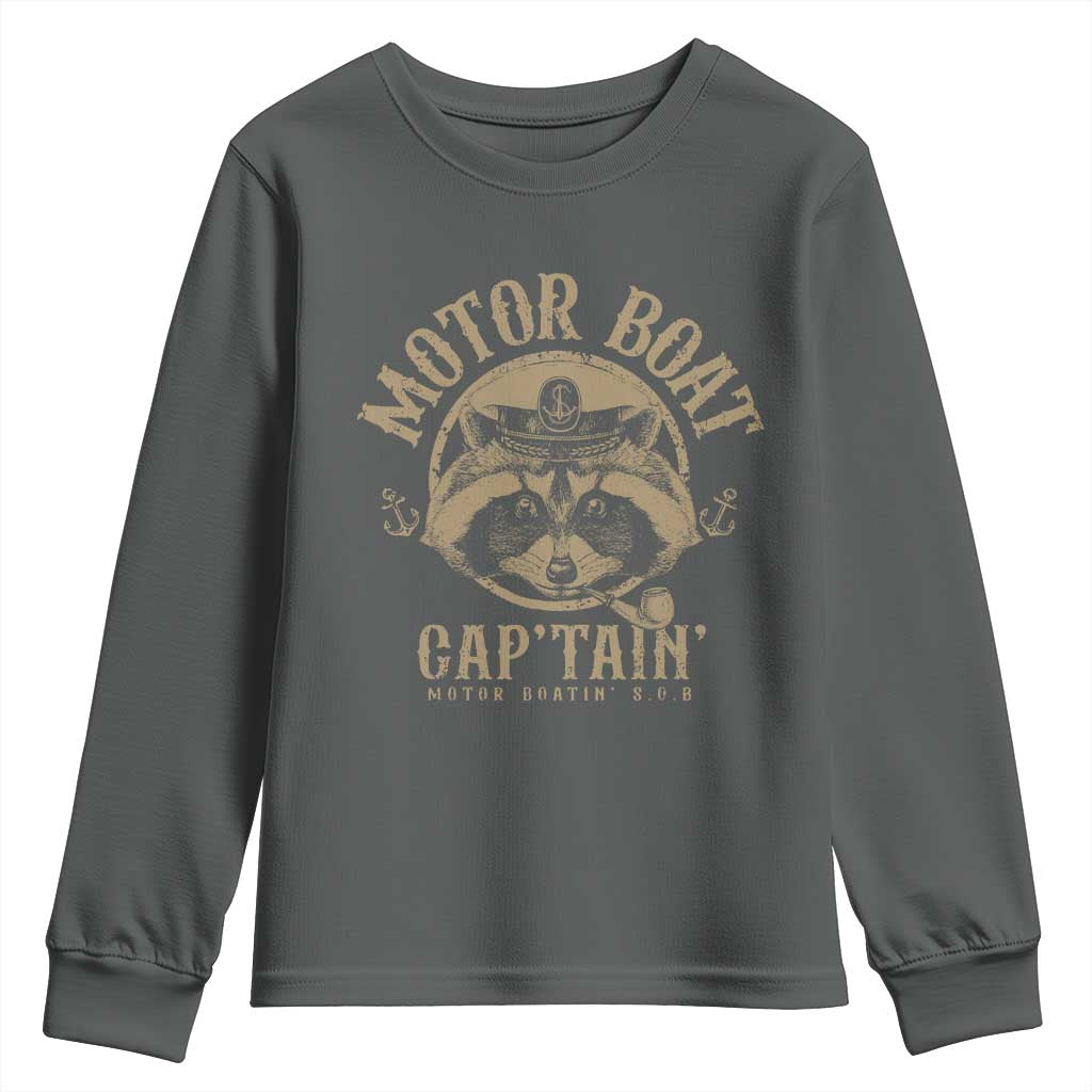 Funny Raccoon Motor Boat Captain Youth Sweatshirt