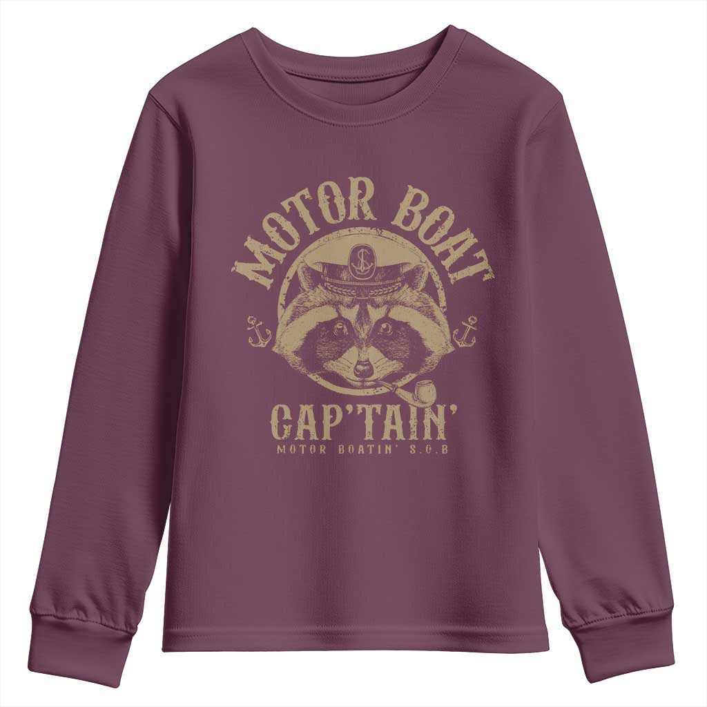 Funny Raccoon Motor Boat Captain Youth Sweatshirt