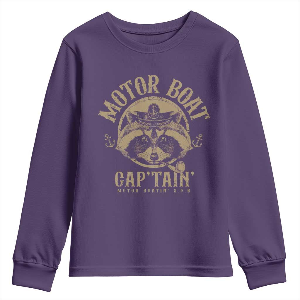 Funny Raccoon Motor Boat Captain Youth Sweatshirt