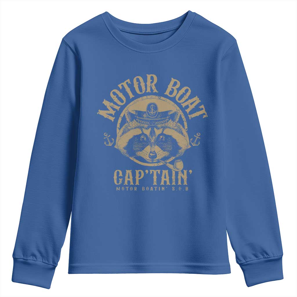 Funny Raccoon Motor Boat Captain Youth Sweatshirt