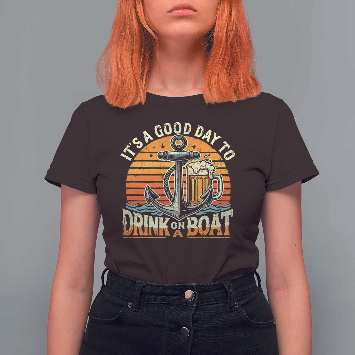 It's A Good Day To Drink On A Boat T Shirt For Women Retro Sunset