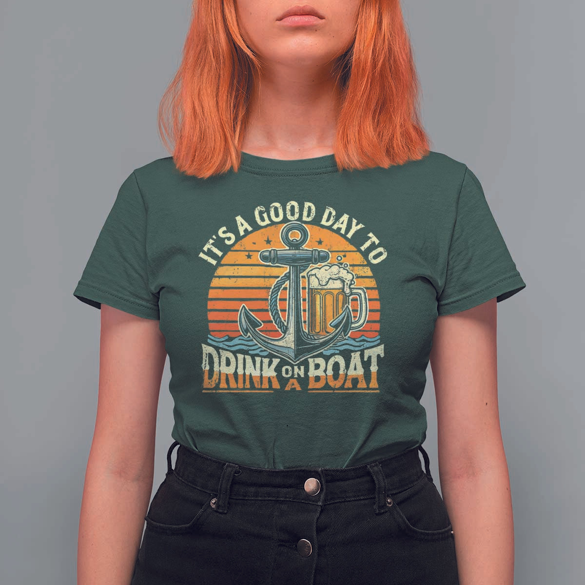 It's A Good Day To Drink On A Boat T Shirt For Women Retro Sunset
