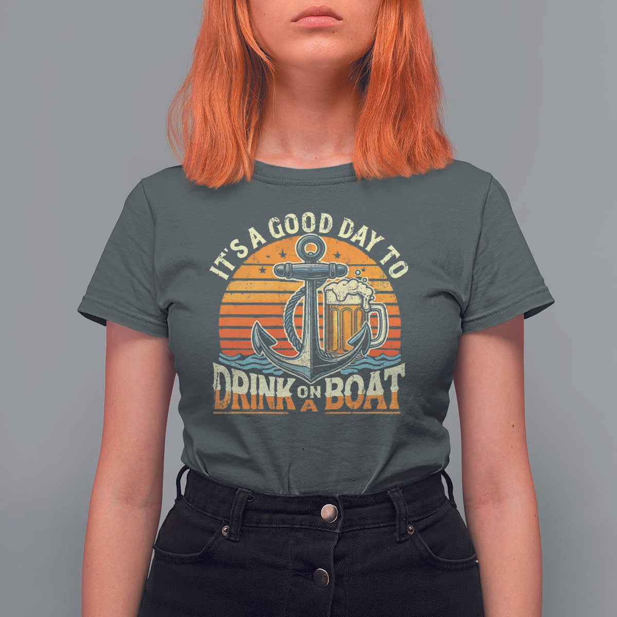 It's A Good Day To Drink On A Boat T Shirt For Women Retro Sunset