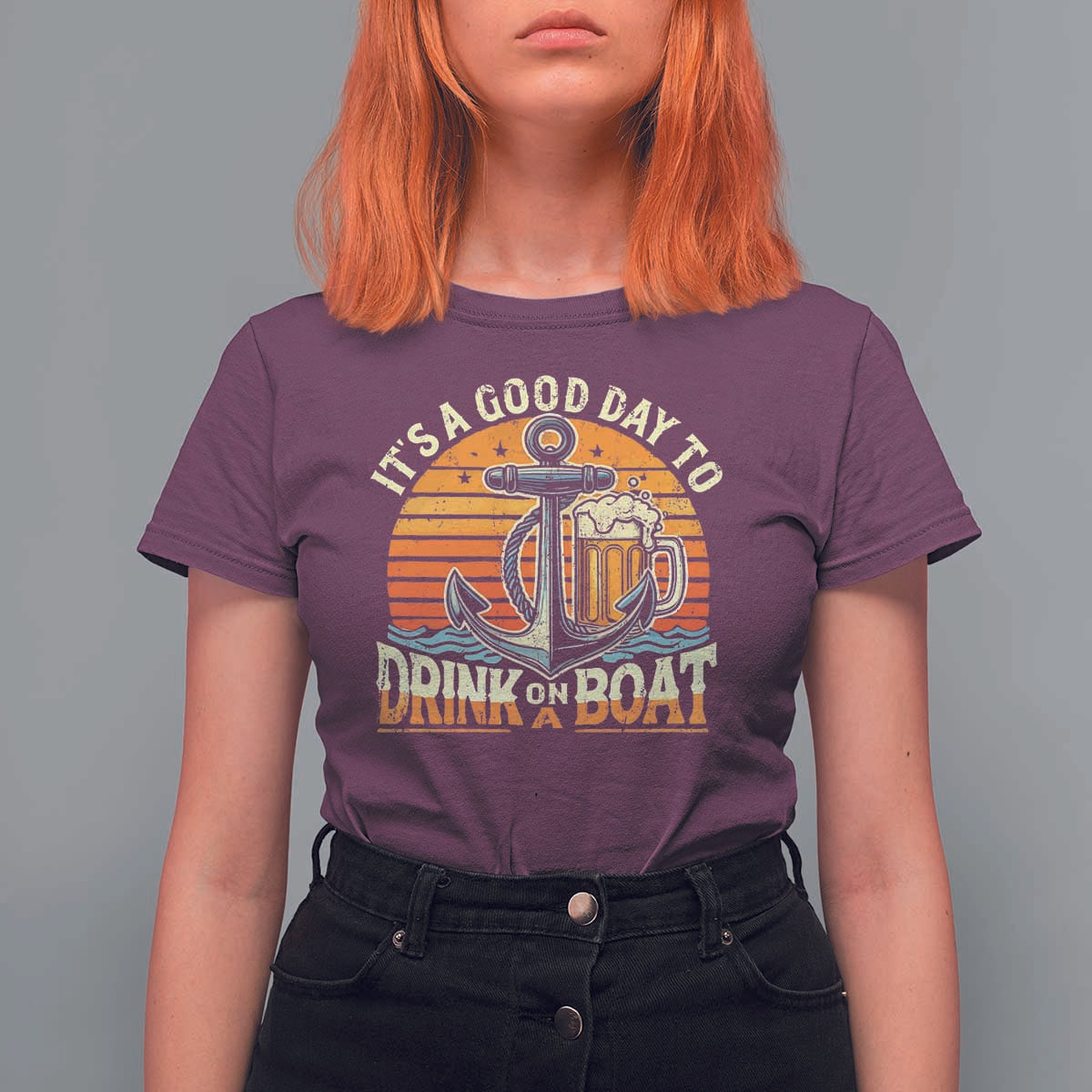 It's A Good Day To Drink On A Boat T Shirt For Women Retro Sunset
