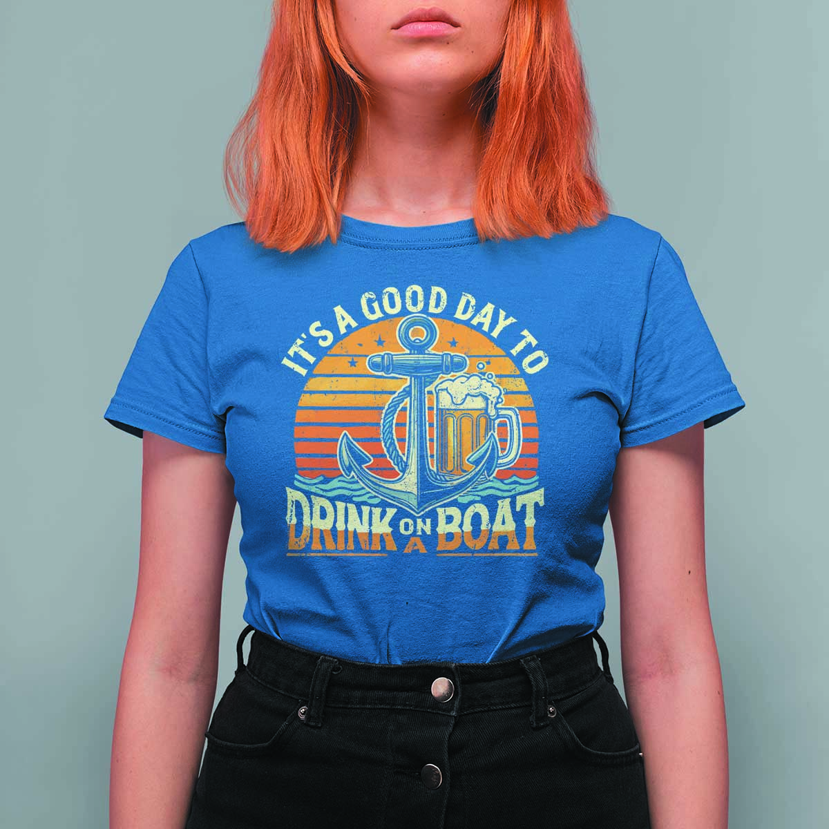 It's A Good Day To Drink On A Boat T Shirt For Women Retro Sunset