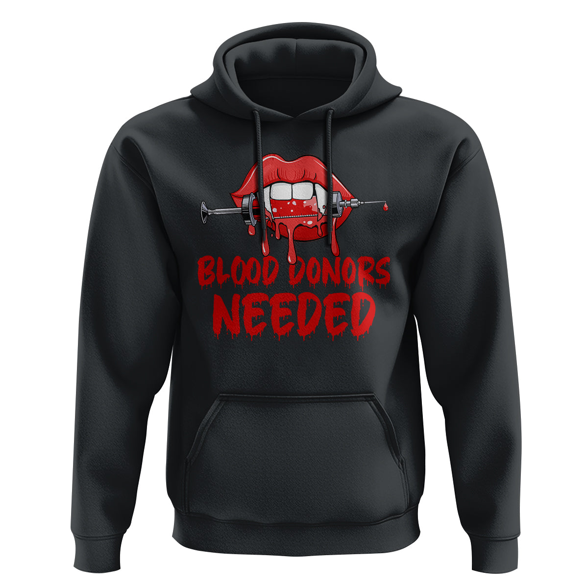 Blood Donors Needed Funny Vampire Lip Hoodie - Wonder Print Shop