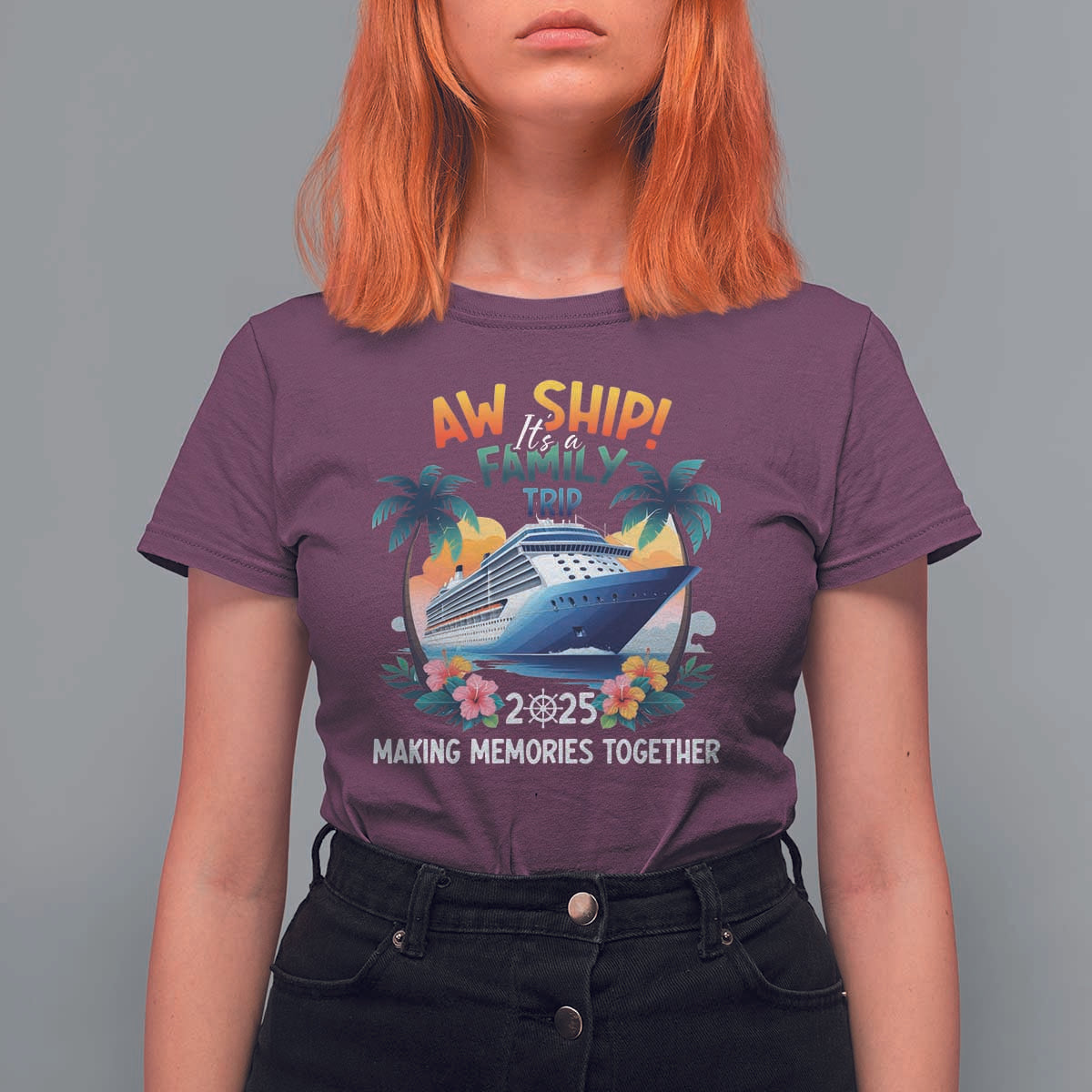 Aw Ship It’s A Family Trip 2025 T Shirt For Women Cruising Trip Summer Vacation
