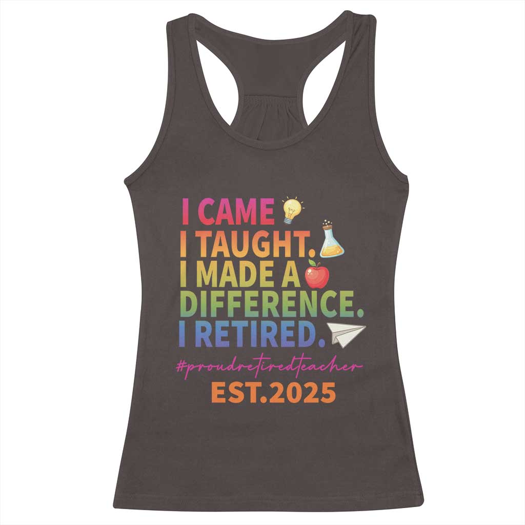 Funny Teacher Retirement 2025 Racerback Tank Top Came Taught Made Difference Retired