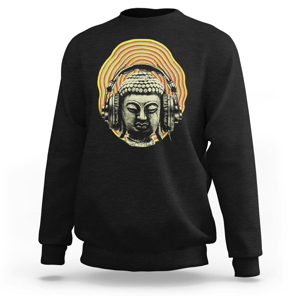 Buddhism Music Lover Sweatshirt Buddha Headphones Buddhist Monk DJ - Wonder Print Shop