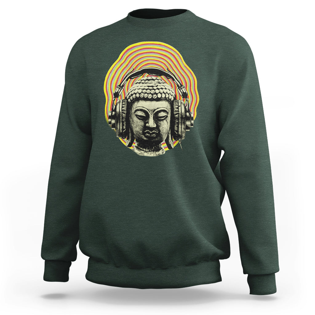 Buddhism Music Lover Sweatshirt Buddha Headphones Buddhist Monk DJ - Wonder Print Shop