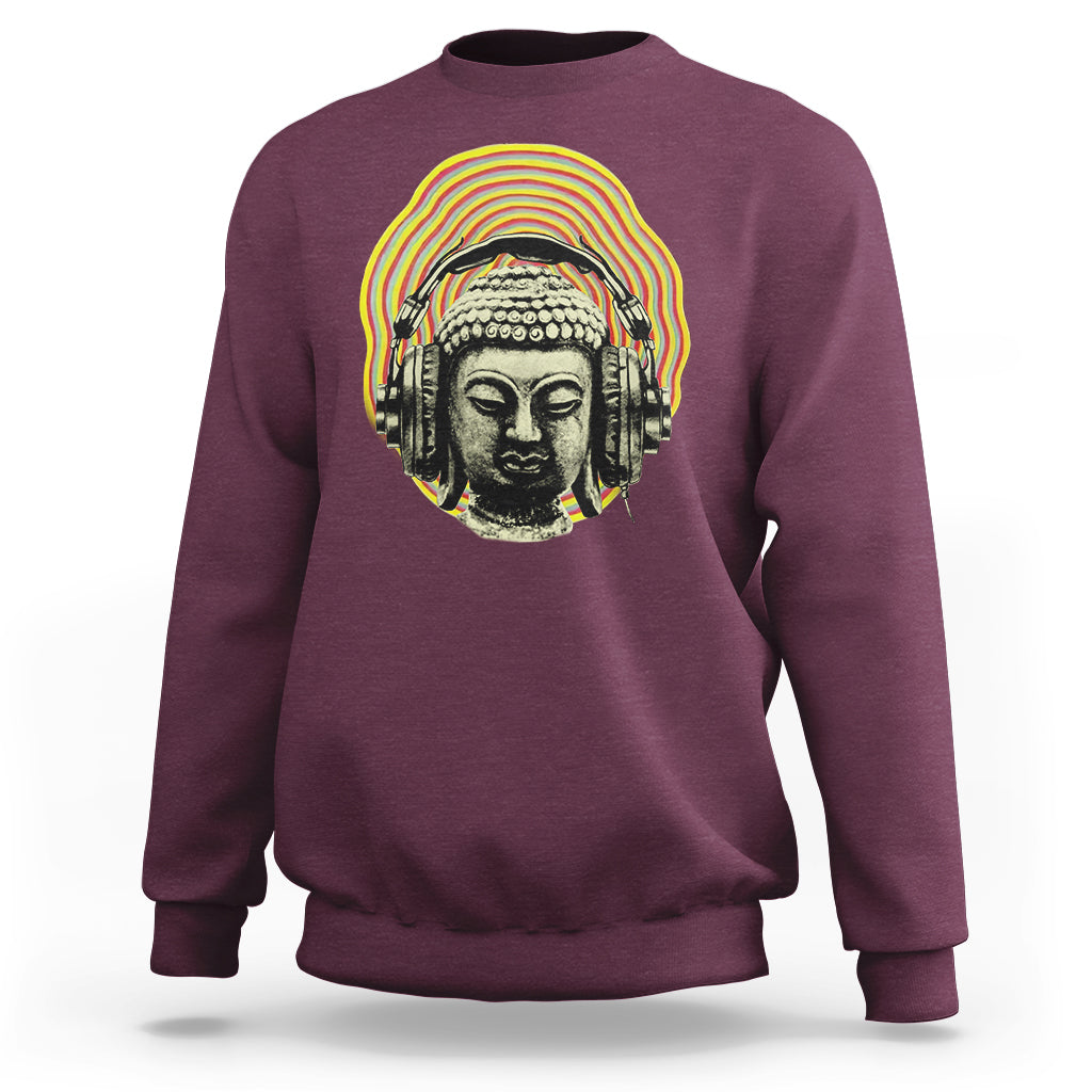 Buddhism Music Lover Sweatshirt Buddha Headphones Buddhist Monk DJ - Wonder Print Shop
