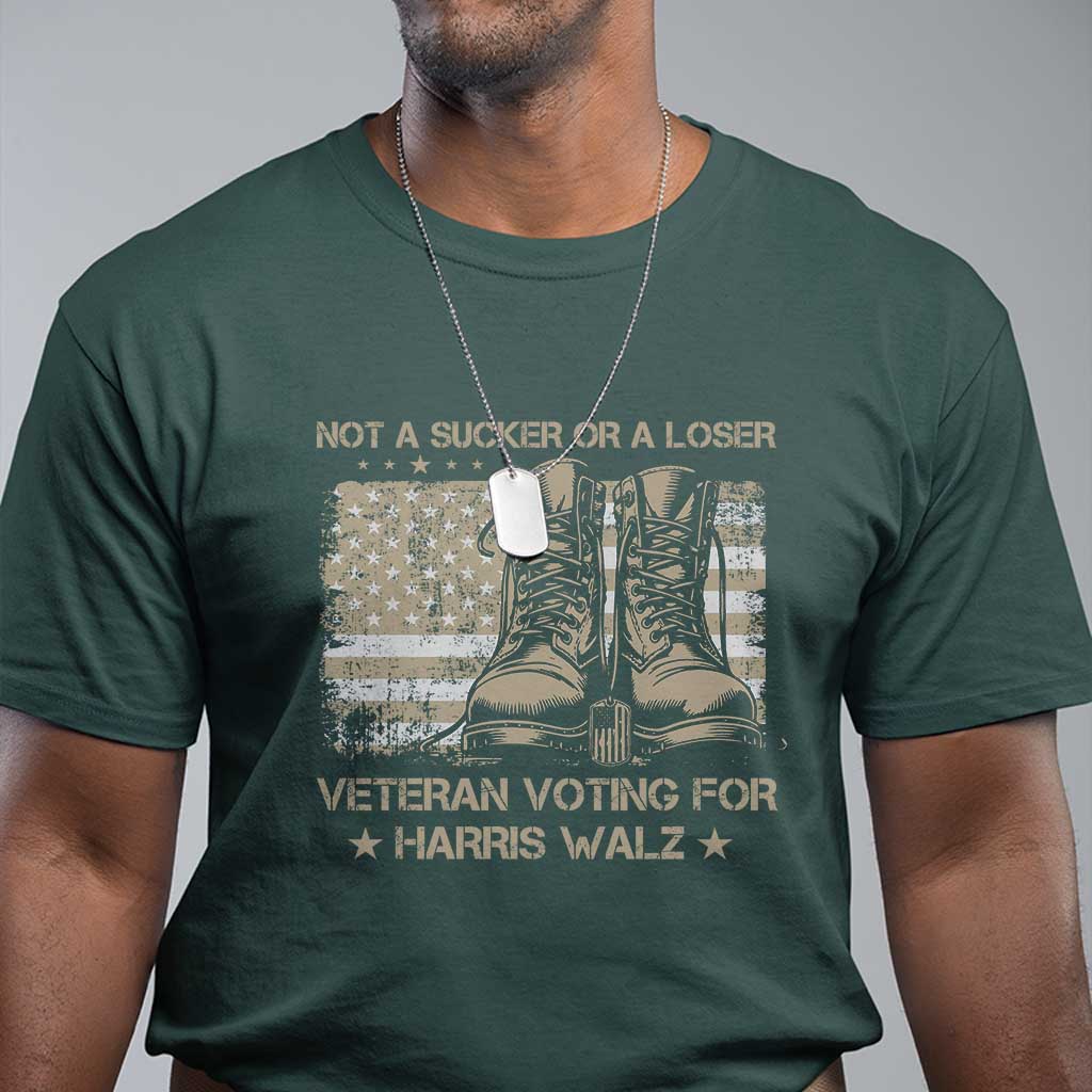 Veteran Voting For Harris Walz T Shirt I Am A Veteran Not A Sucker Or A Loser - Wonder Print Shop