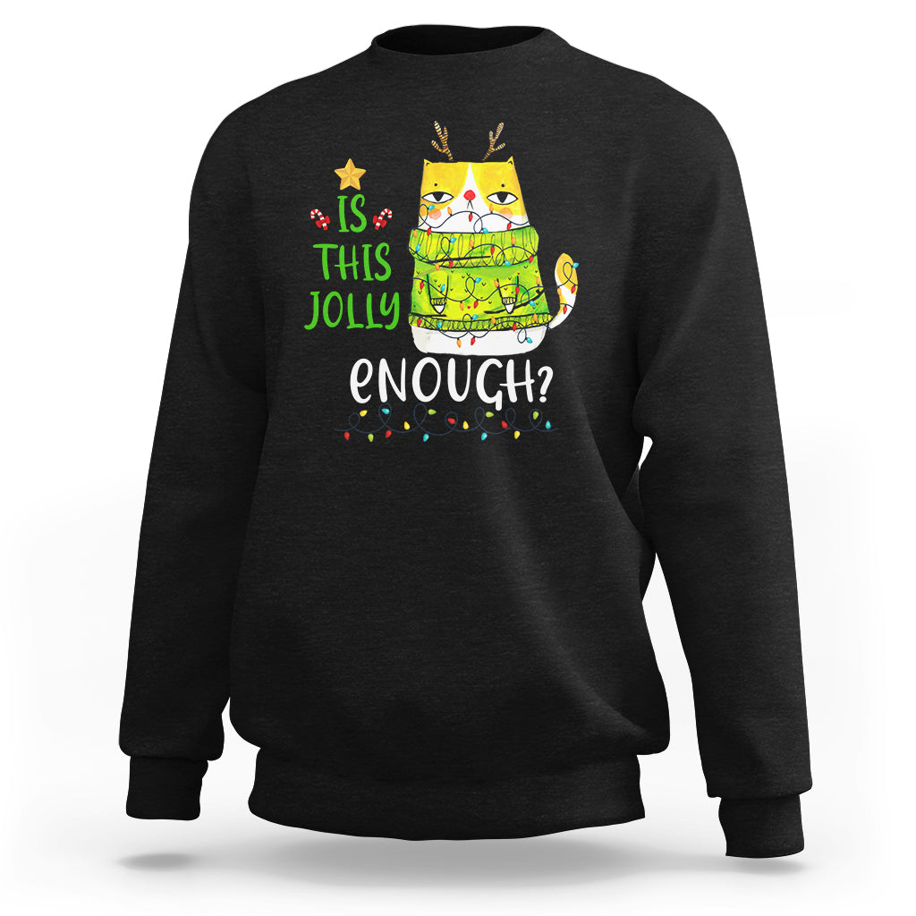Is This Jolly Enough Funny Cat Merry Christmas Light Sweatshirt - Wonder Print Shop