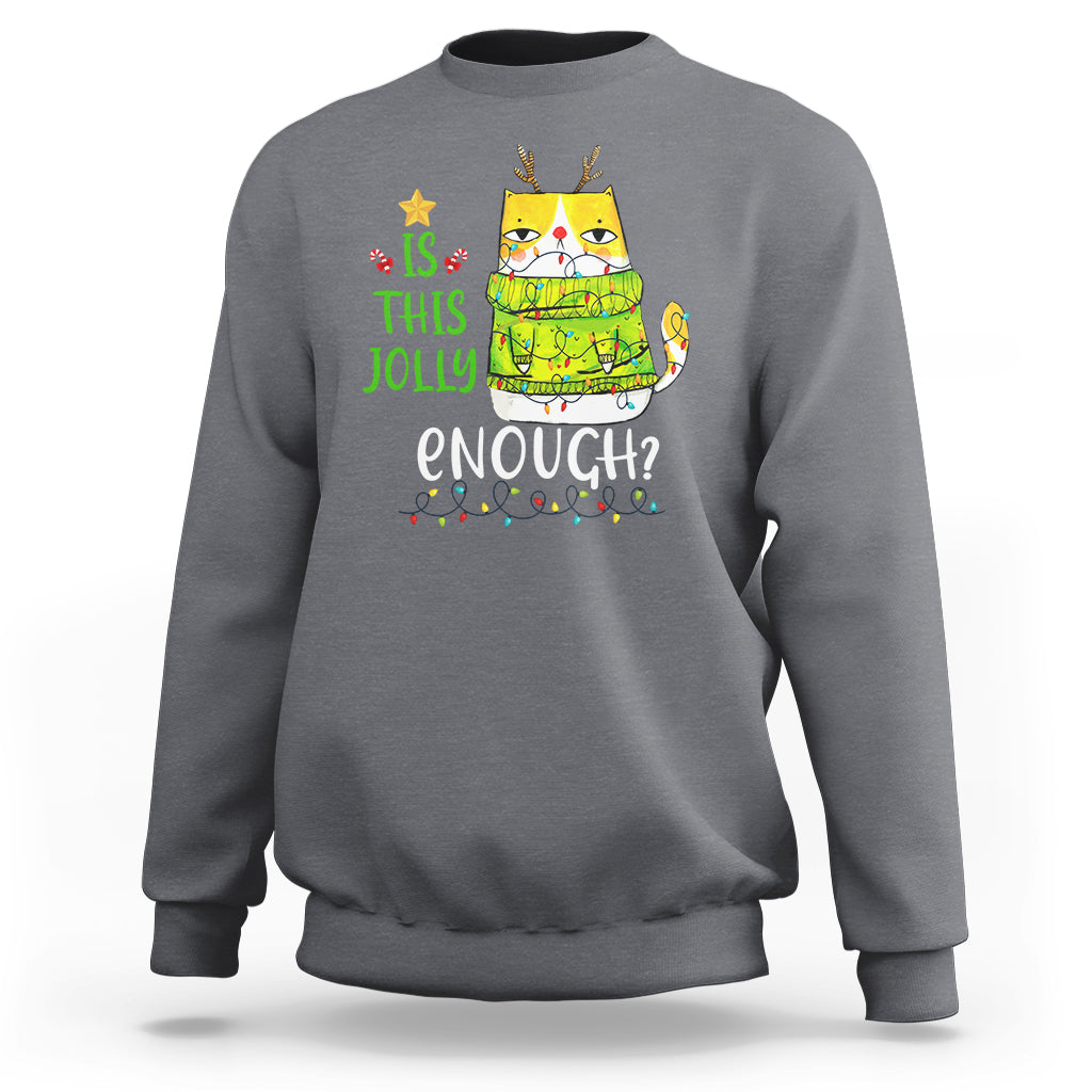 Is This Jolly Enough Funny Cat Merry Christmas Light Sweatshirt - Wonder Print Shop