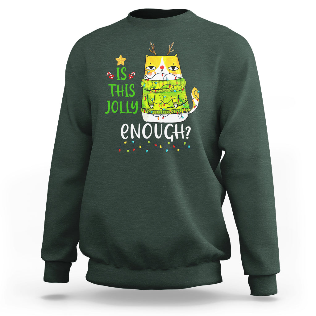Is This Jolly Enough Funny Cat Merry Christmas Light Sweatshirt - Wonder Print Shop
