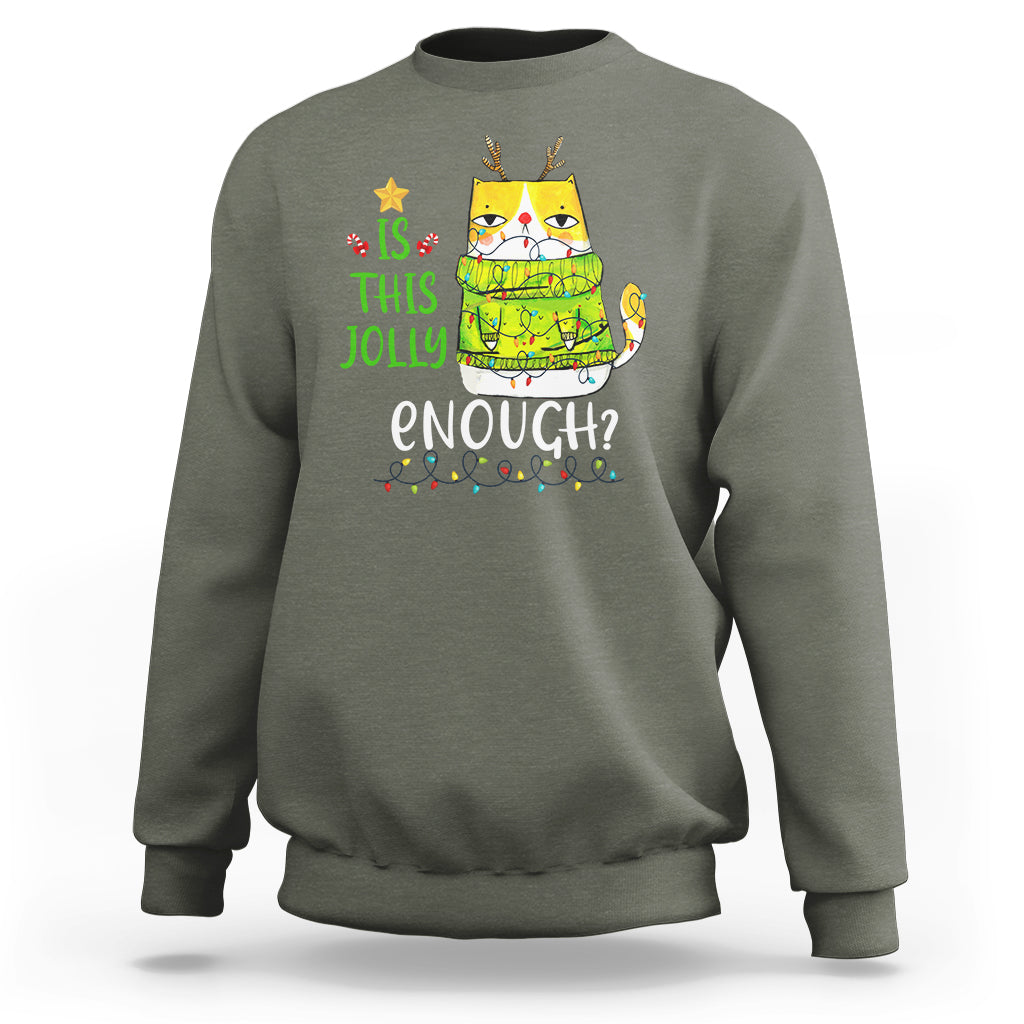 Is This Jolly Enough Funny Cat Merry Christmas Light Sweatshirt - Wonder Print Shop