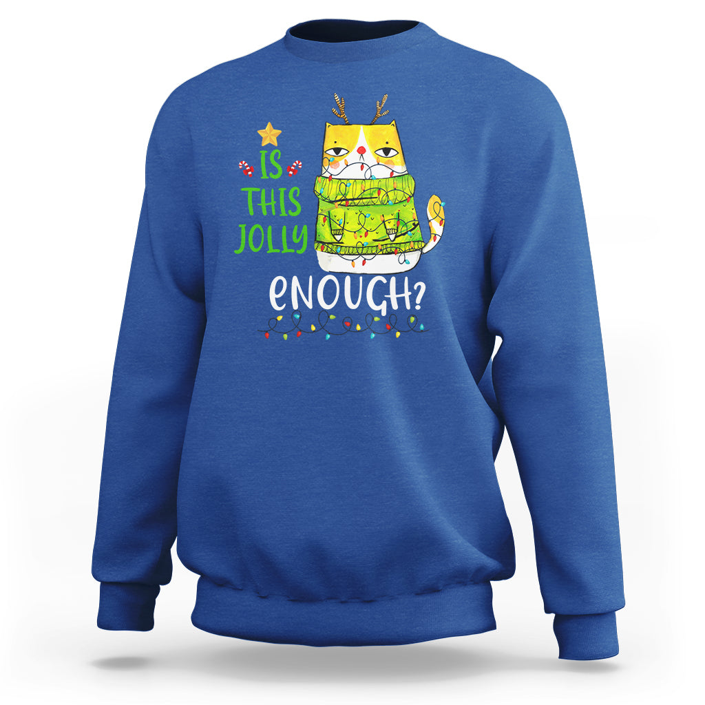 Is This Jolly Enough Funny Cat Merry Christmas Light Sweatshirt - Wonder Print Shop