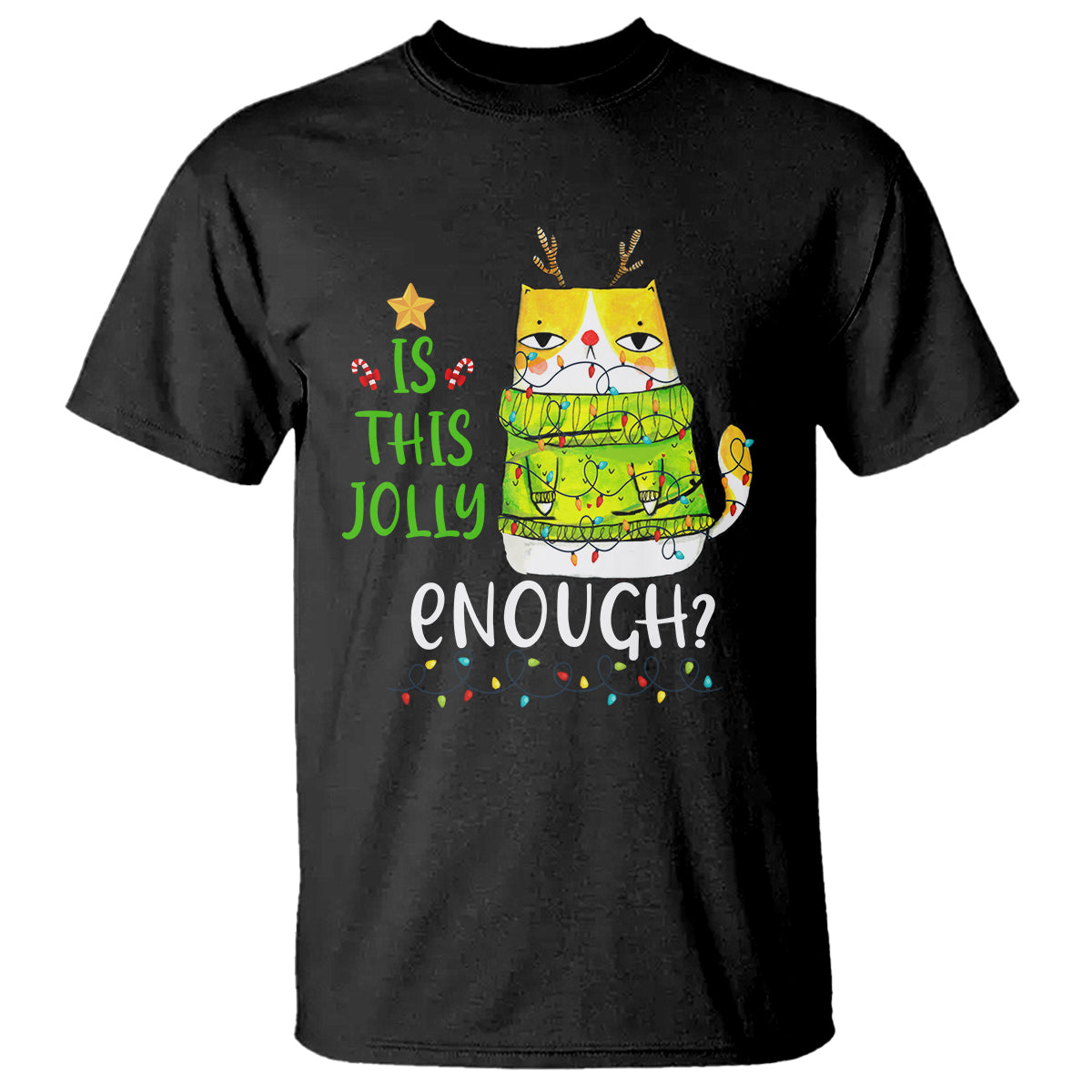 Is This Jolly Enough Funny Cat Merry Christmas Light T Shirt - Wonder Print Shop