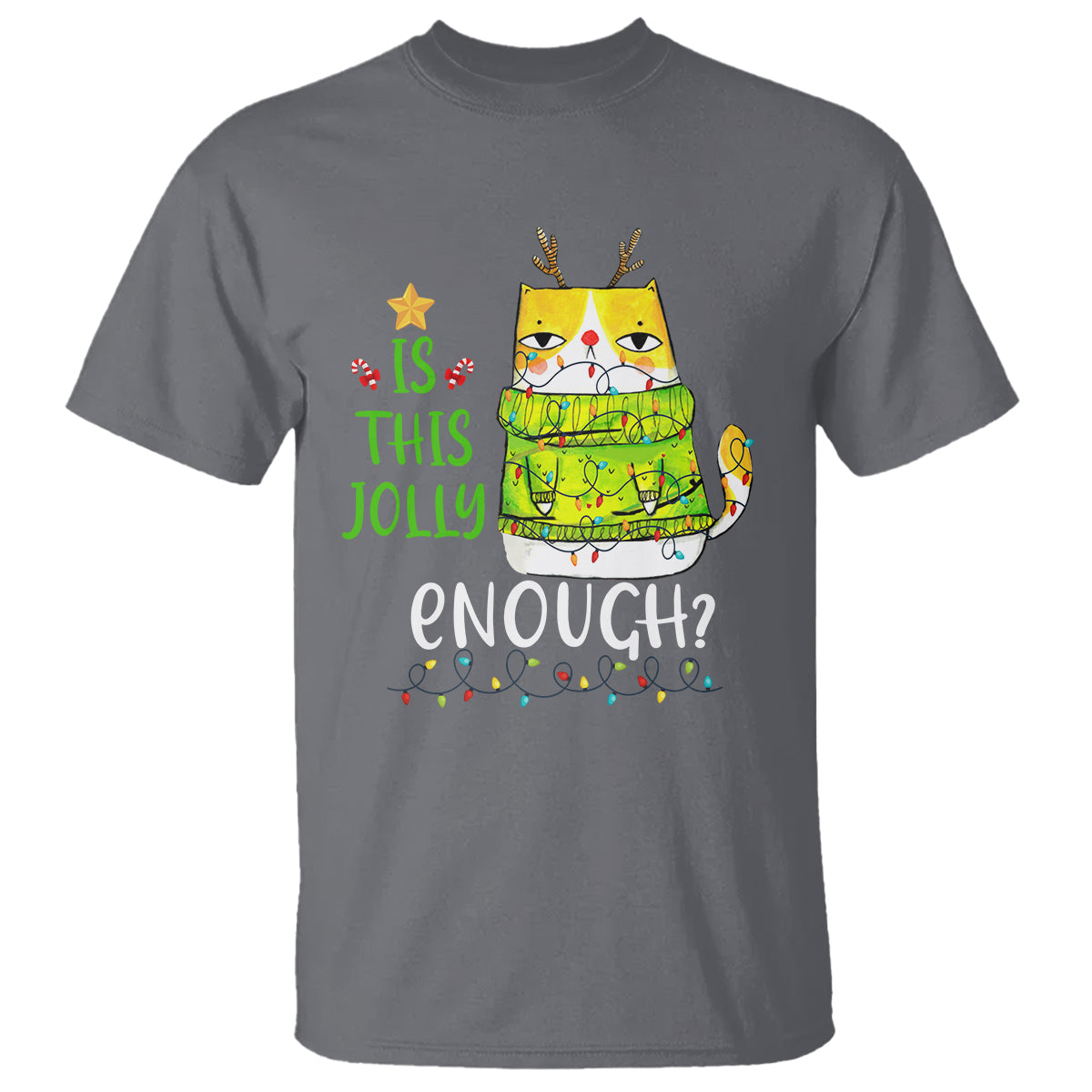 Is This Jolly Enough Funny Cat Merry Christmas Light T Shirt - Wonder Print Shop