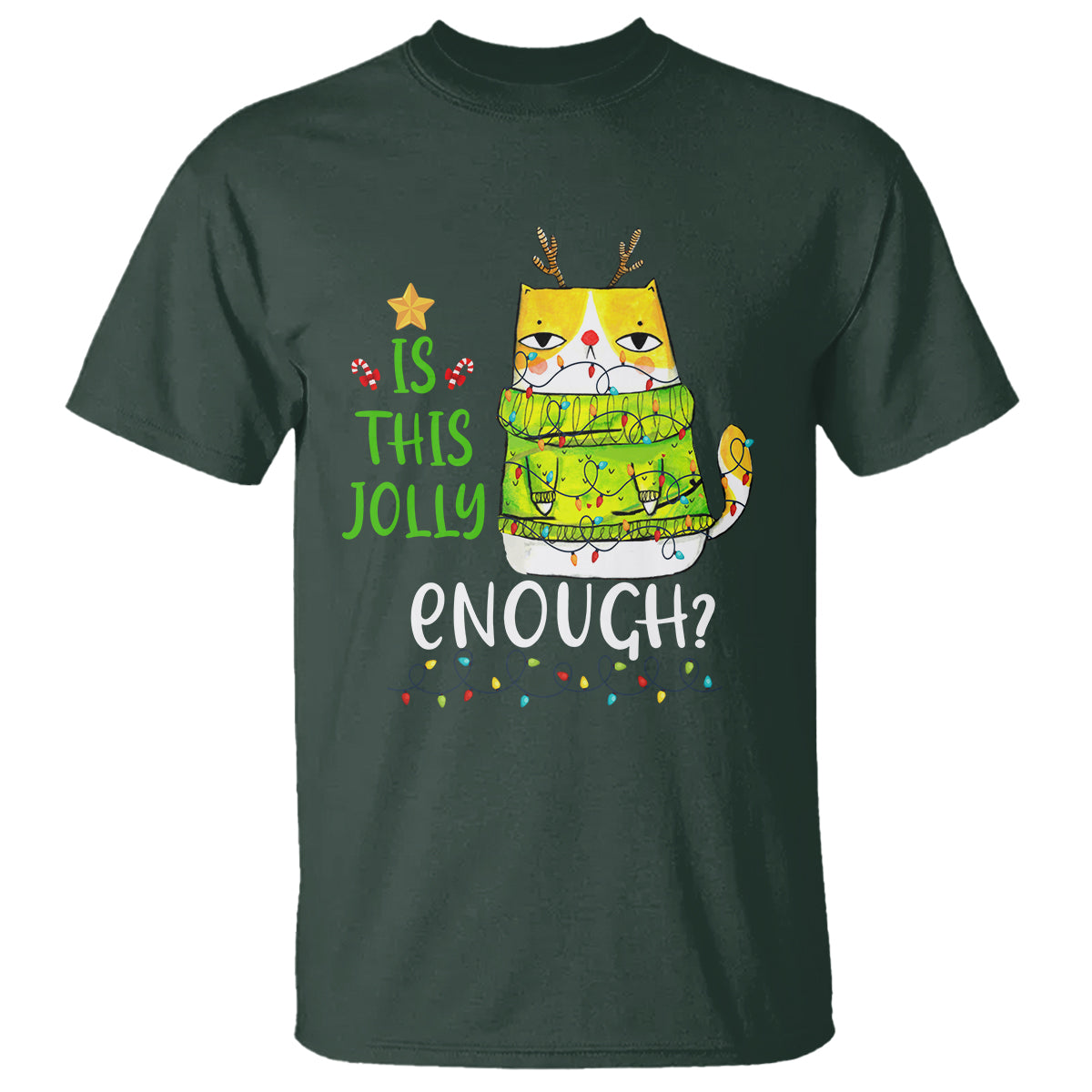 Is This Jolly Enough Funny Cat Merry Christmas Light T Shirt - Wonder Print Shop