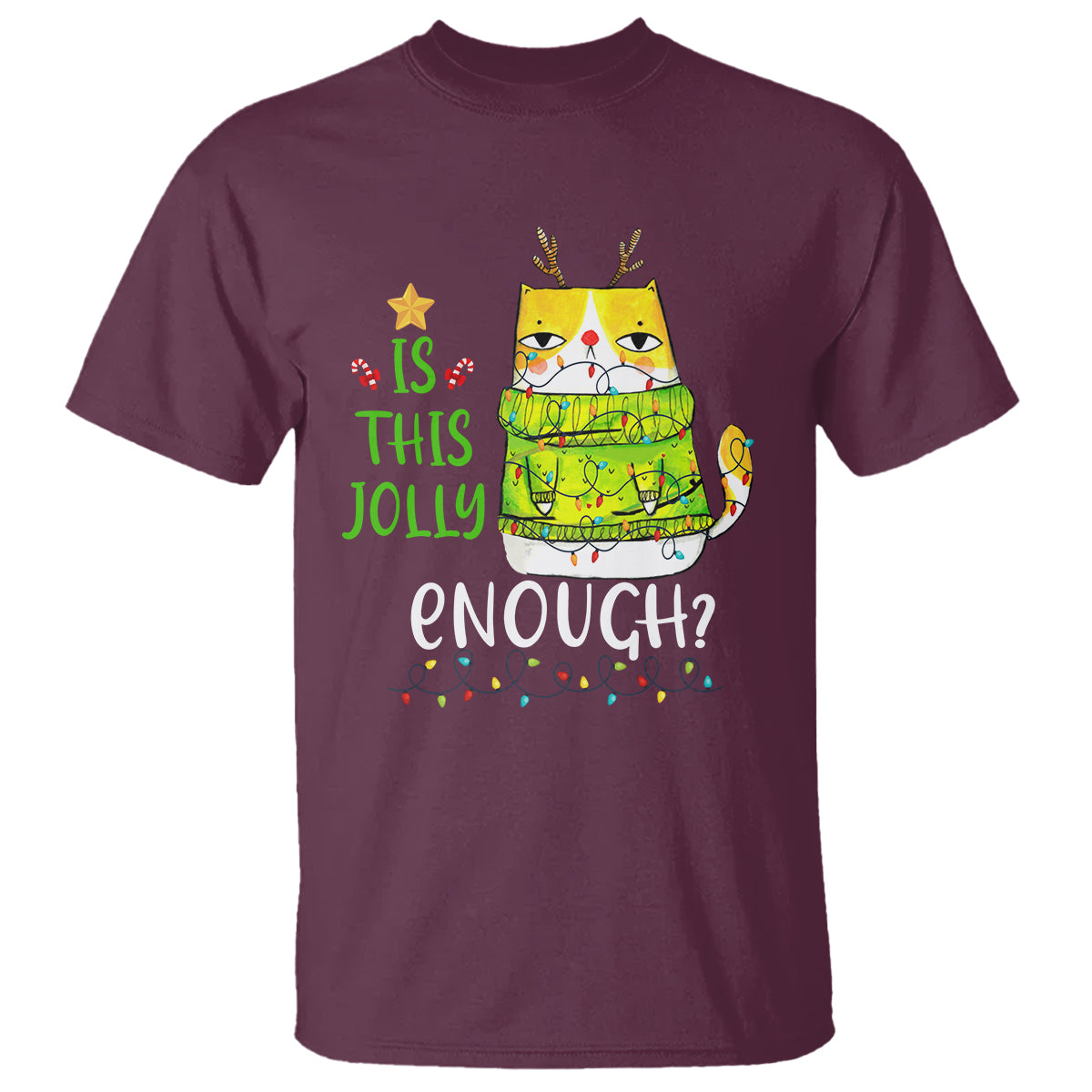 Is This Jolly Enough Funny Cat Merry Christmas Light T Shirt - Wonder Print Shop