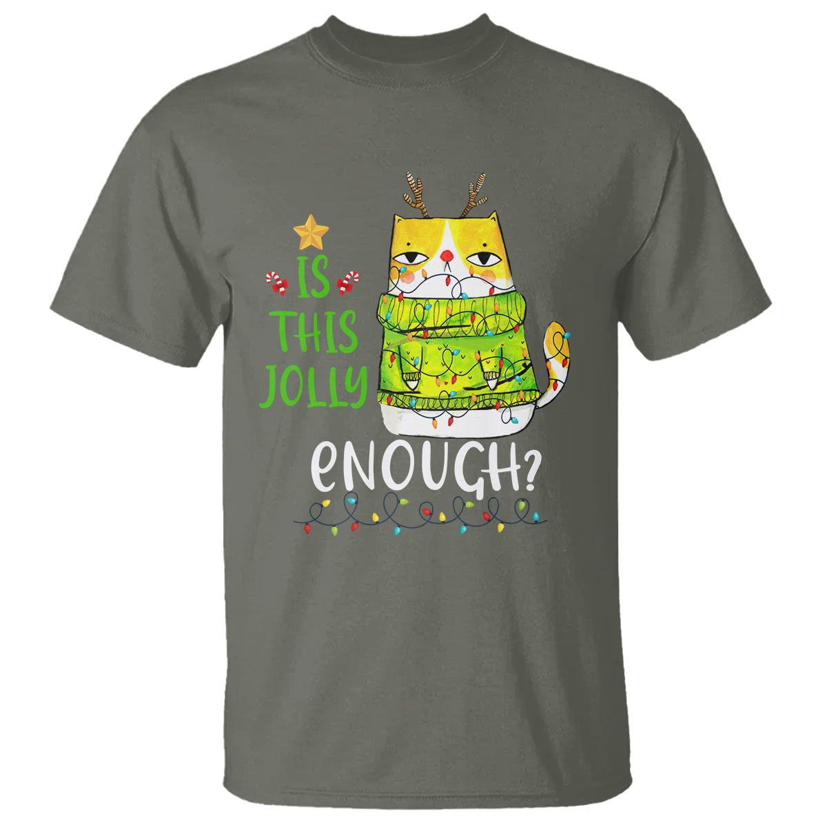 Is This Jolly Enough Funny Cat Merry Christmas Light T Shirt - Wonder Print Shop