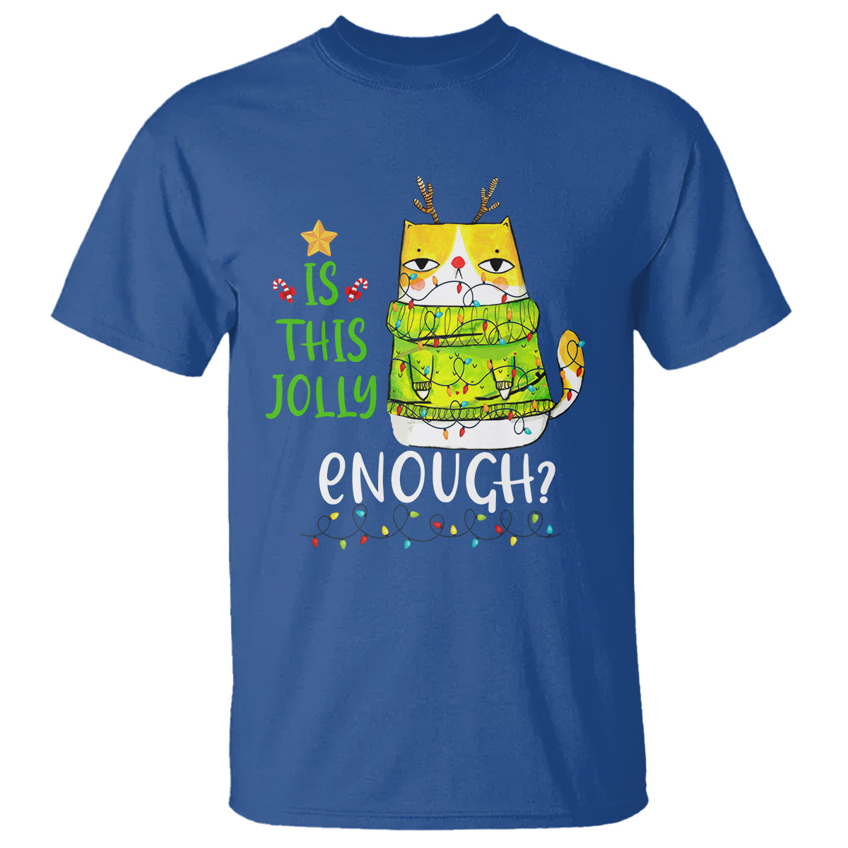 Is This Jolly Enough Funny Cat Merry Christmas Light T Shirt - Wonder Print Shop
