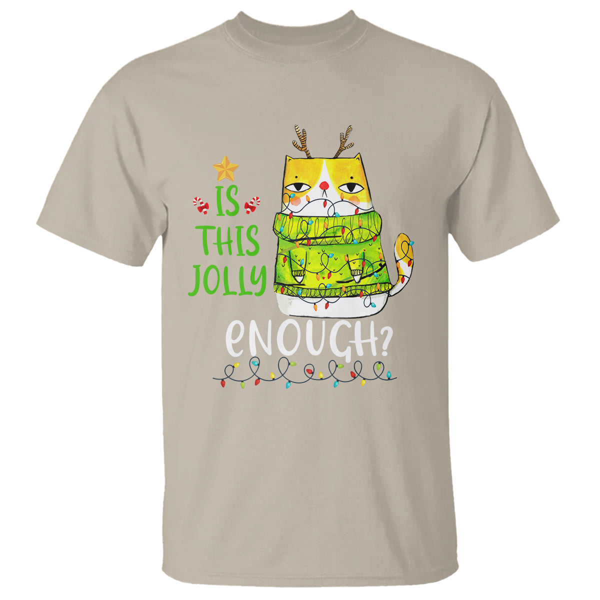 Is This Jolly Enough Funny Cat Merry Christmas Light T Shirt - Wonder Print Shop