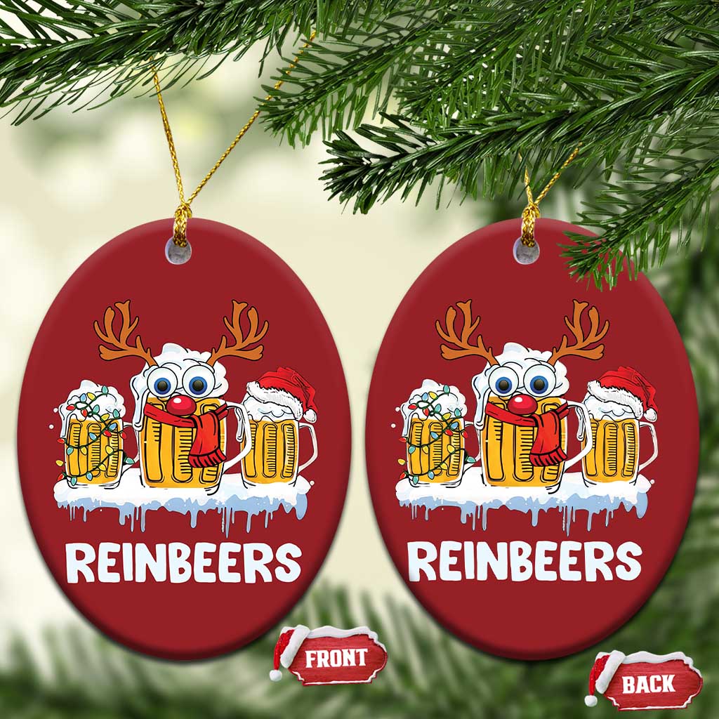 Funny Xmas Beer Christmas Ornament Reinbeers Reindeer Drinking Beer - Wonder Print Shop