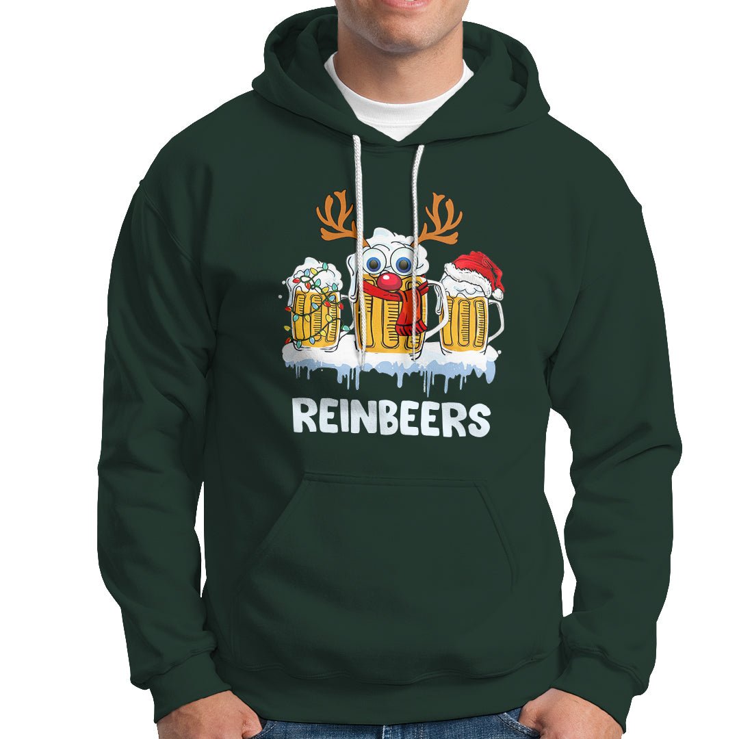 Reinbeers Christmas Reindeer Drinking Beer Hoodie - Wonder Print Shop
