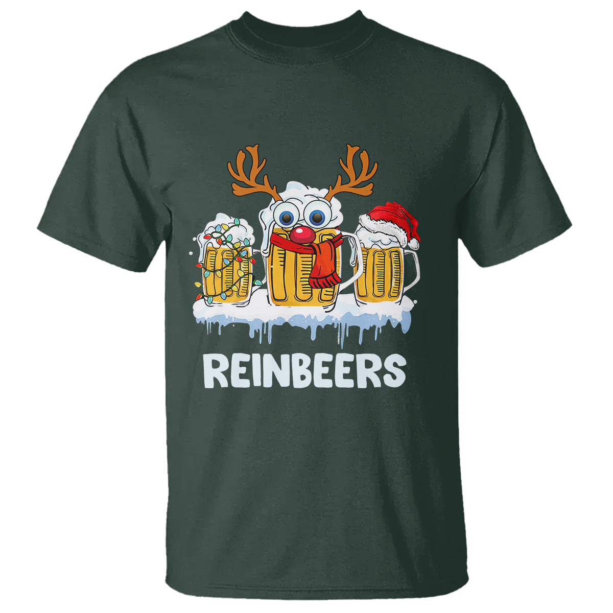 Reinbeers Christmas Reindeer Drinking Beer T Shirt - Wonder Print Shop